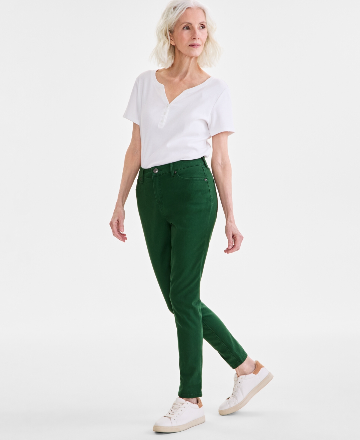 Shop Style & Co Women's Mid Rise Curvy-fit Skinny Twill Pants, Created For Macy's In Spinach Green