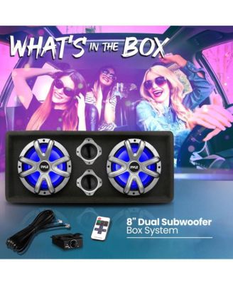 8-Inch Dual Bass Subwoofer Box System with LED Lights, 400-Watt, Class-D Amplifier, Rear Vented for Trucks