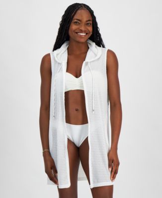 ★andar★ Soft modal sleeveless coverup J Valdi Women's Hooded Zip-Front Sleeveless Swim Cover-Up