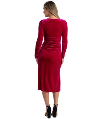 Sam Edelman Women's Velvet Ruched Long-Sleeve Dress - Macy's