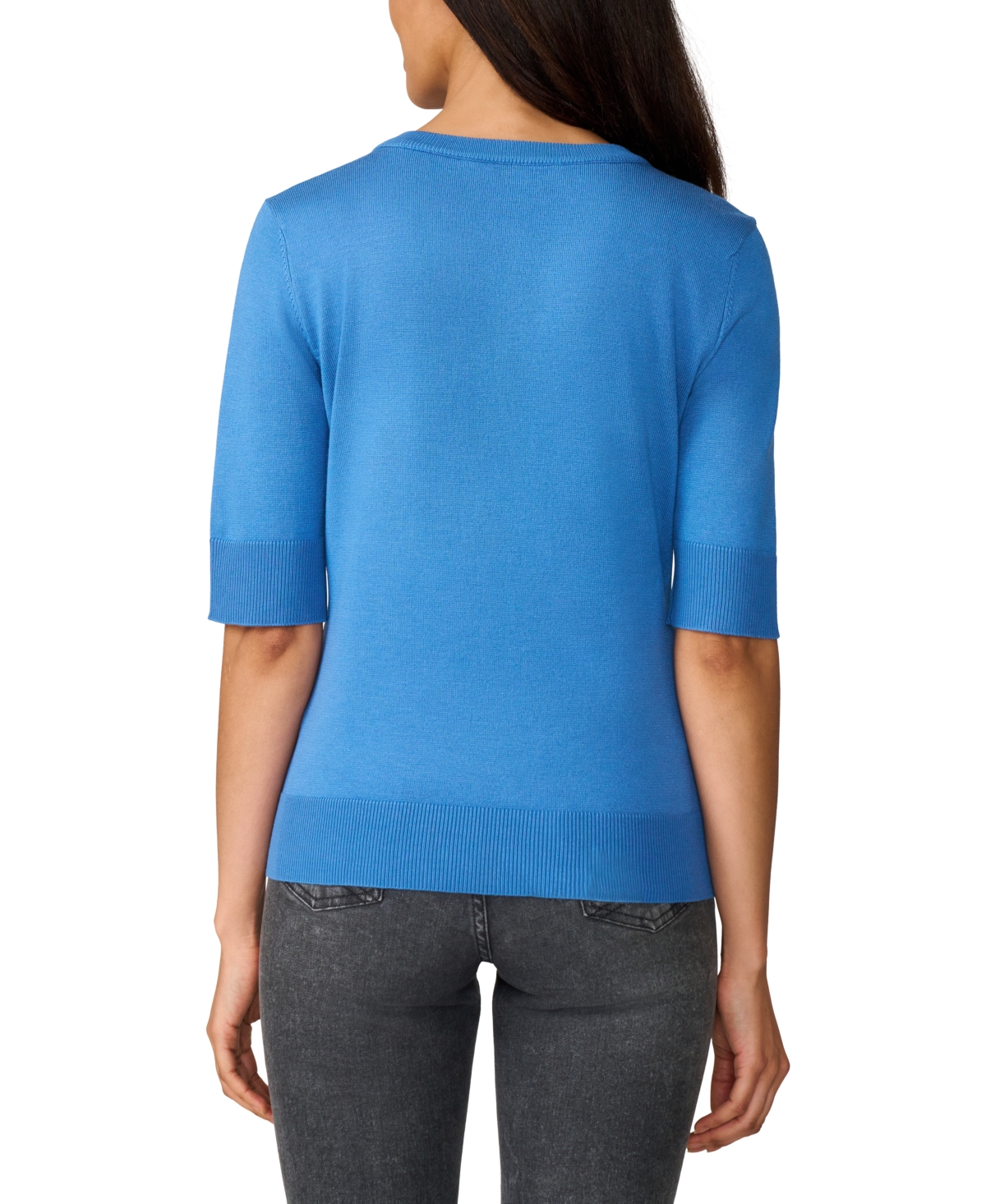 Melissa Paige Petite Lace-panel Elbow-sleeve Sweater In Blue