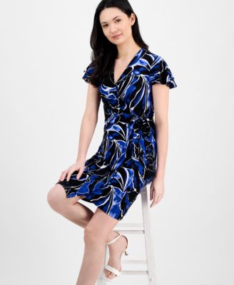 Women's Faux-Wrap Flutter-Sleeve Print Dress