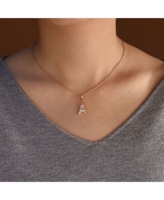 Eiffel Tower Pendant Necklace with Cubic Zirconia Pave on Sterling Silver