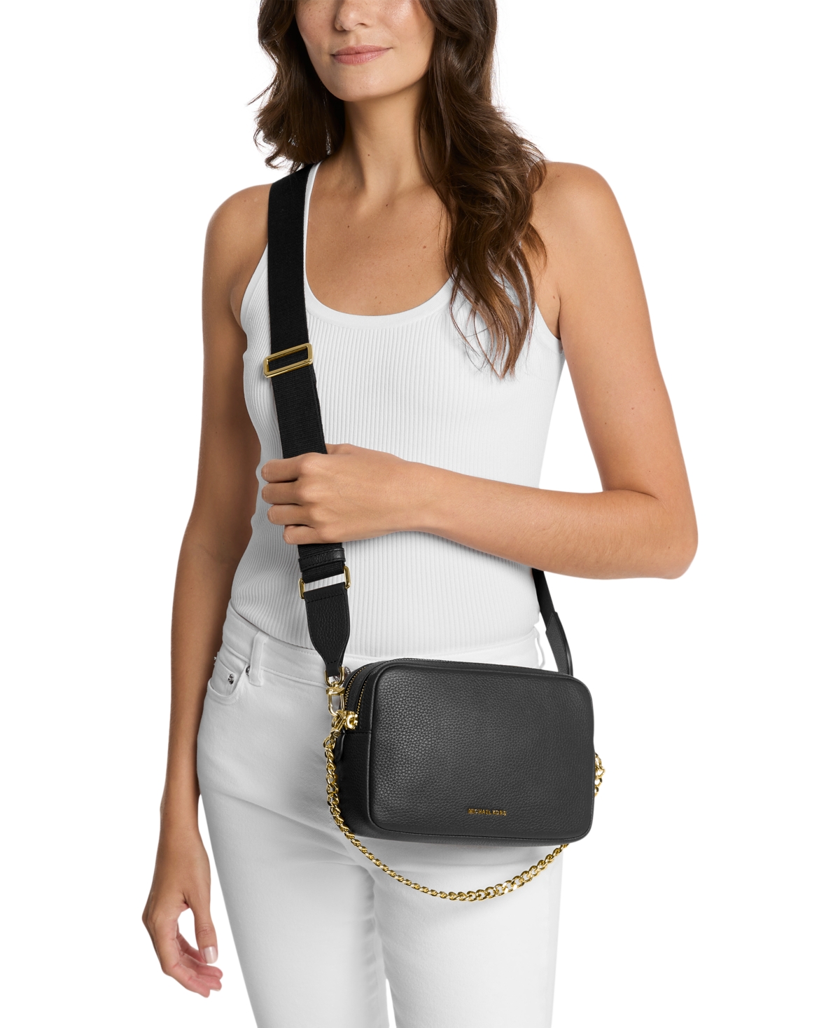 Michael Kors Michael  Bryant Medium Leather Double Zip Chain Camera Crossbody