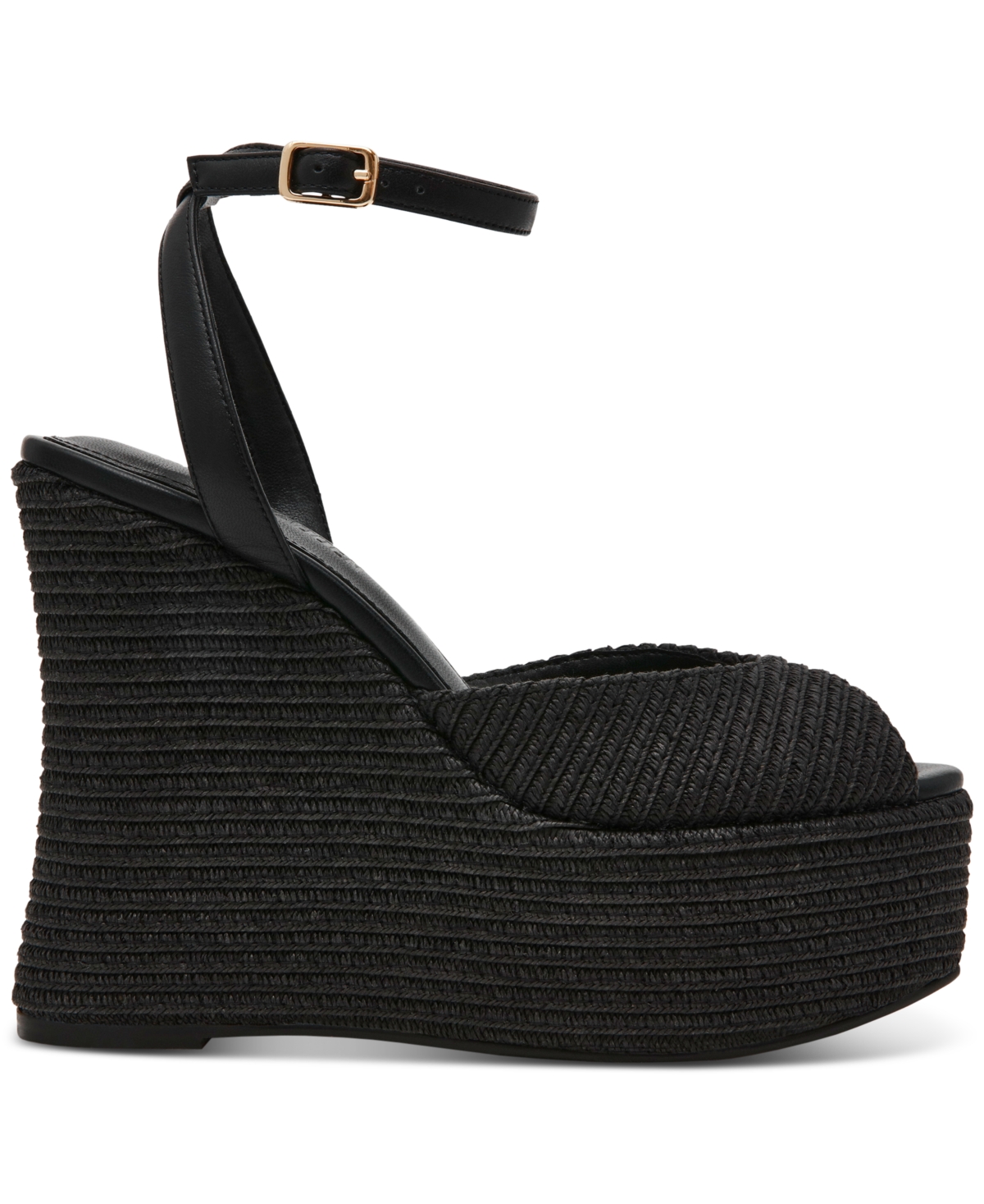 Steve Madden Women's Wanona Raffia Wedge Sandals In Black Raffia
