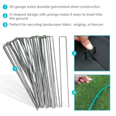 Outdoor Lawn and Garden Galvanized Steel Staple Stakes for Landscape Fabric, Fences, and Sod - 12"