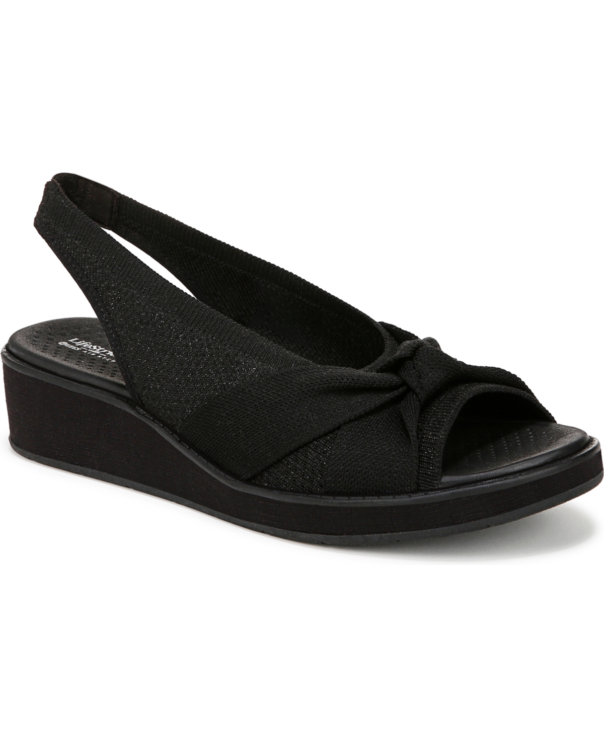 Bzees Bell Slingback Wedge Sandal In Black Knit Fabric