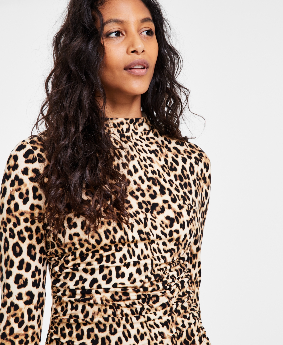 BAR III WOMEN'S CHEETAH-PRINT RUCHED-FRONT TULIP-HEM MINI DRESS, EXCLUSIVELY AT MACY'S 