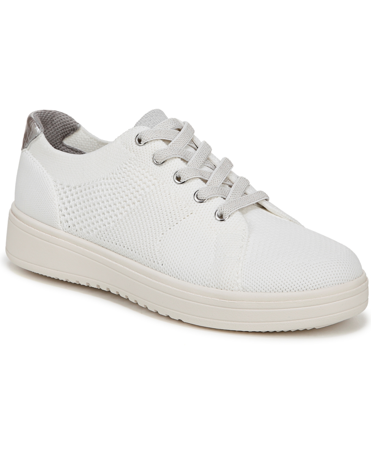 Bzees Women's Vip Washable Court Inspired Lace Up Platform Sneakers In Bright White Knit Fabric