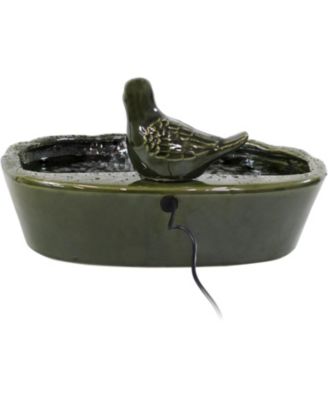 Outdoor Solar Powered Glazed Ceramic Dove Water Fountain with Submersible Pump and Filter - 7" - Green