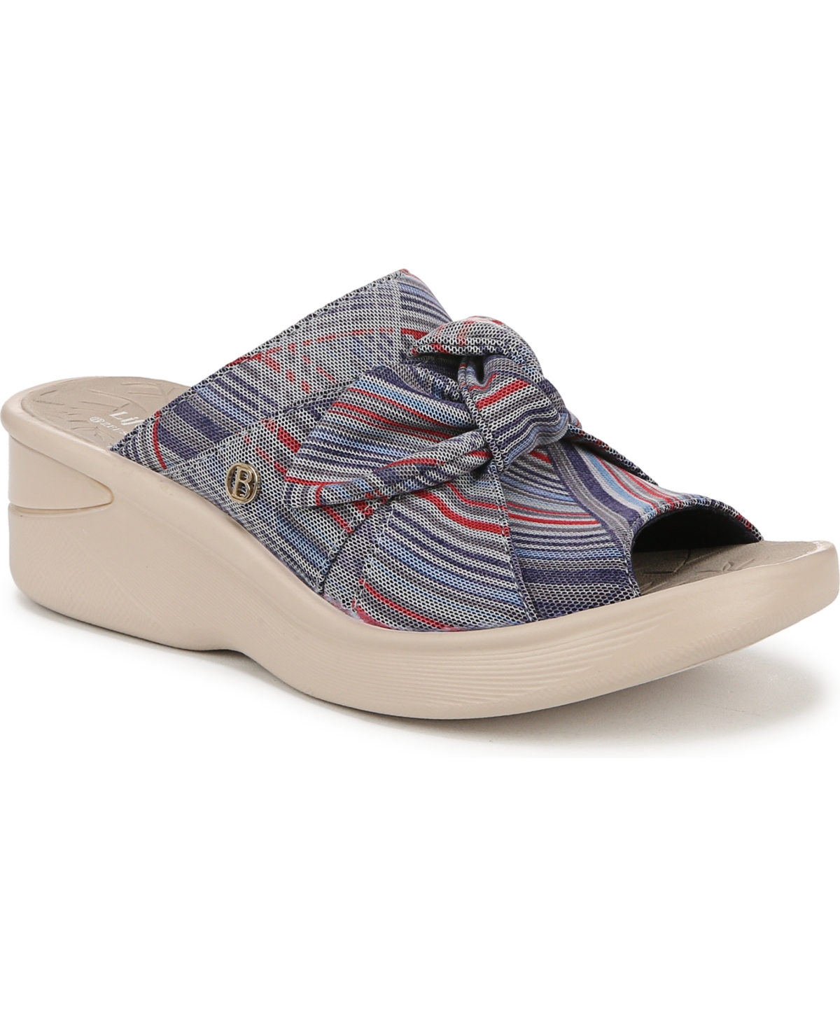 Bzees Premium Women's Smile Washable Slide Wedge Sandals In Bright Multi Stripe Mesh Fabric