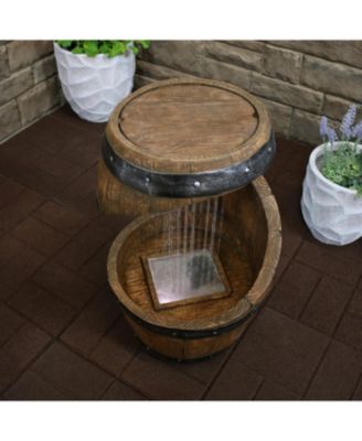 Spiraling Barrel 25-Inch Outdoor Water Fountain with LED Lights - Electric Submersible Pump with Adjustable Flow