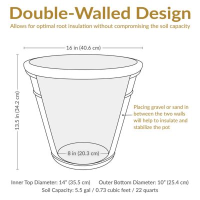 Weather-Resistant Double-Walled Arabella Outdoor Flower Pot Planter - 16"