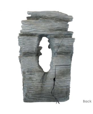 Dual Cascading Rock Falls 39-Inch Outdoor Water Fountain with LED Lights - Electric Submersible Pump