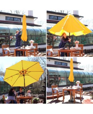 Outdoor Aluminum Patio Table Umbrella with Polyester Canopy and Push Button Tilt and Crank