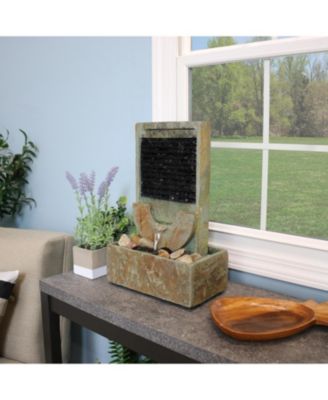 Indoor Home Office Contemporary Soothing Half Moon Stone Slate Cascading Tabletop Water Fountain - 16"