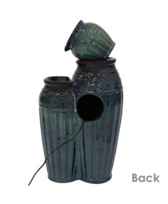 Tour de Vase Ceramic 27-Inch Outdoor Water Fountain - LED Lights - Electric Submersible Pump with Adjustable Flow