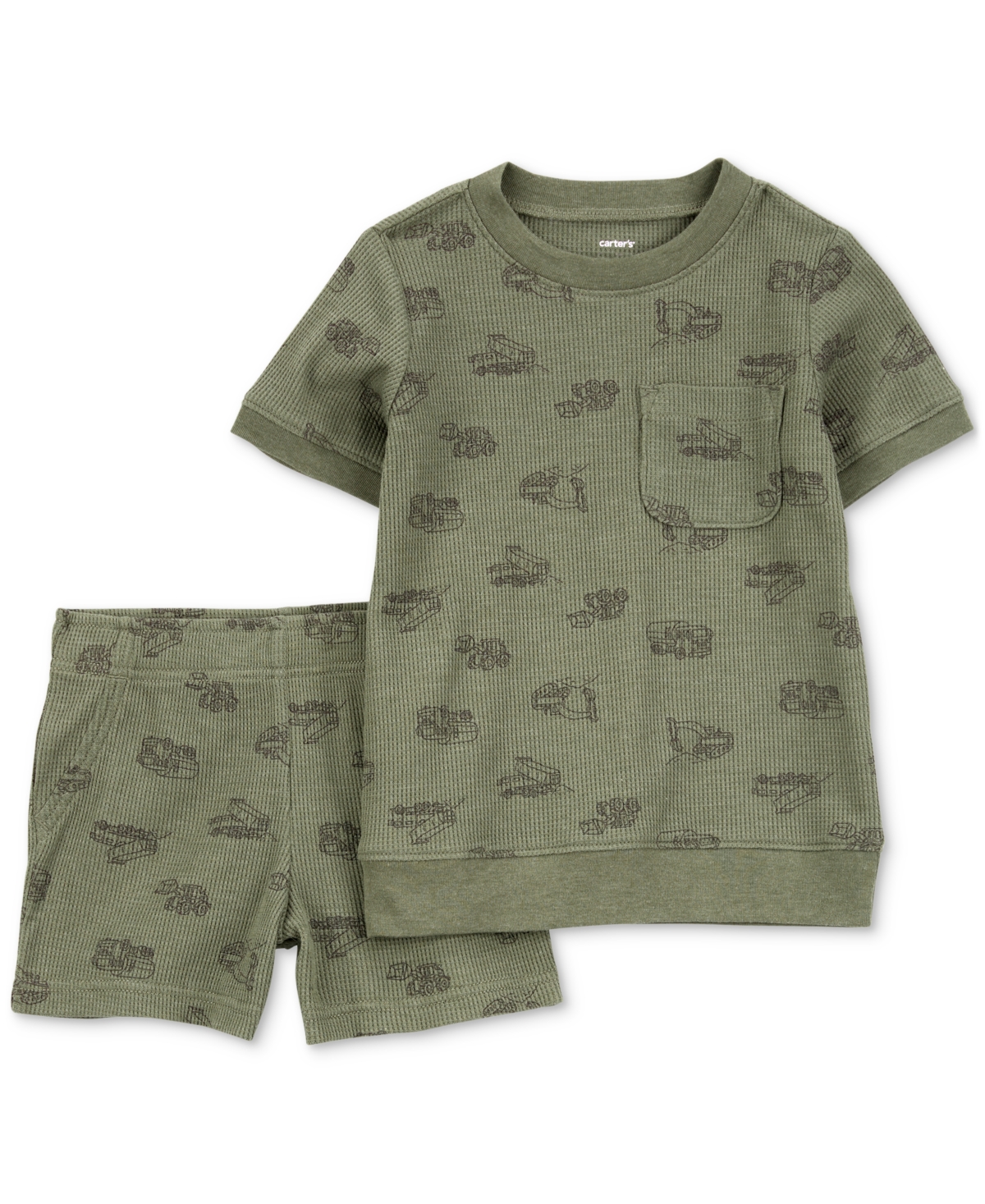 Carter's Toddler Boys Construction Shirt & Shorts, 2-piece Set In Olive