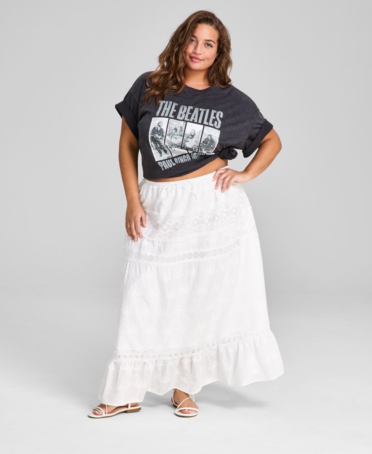 Plus Size Cotton Embroidered Lace-Trim Maxi Skirt, Exclusively at Macy's - White