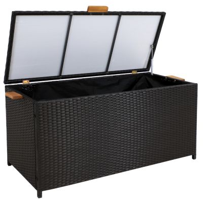 75 Gallon Indoor/Outdoor Acacia Wood and Resin Wicker Storage Deck Box with Hinged Lid