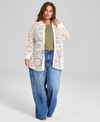 Plus Size Cotton Crocheted Blouse