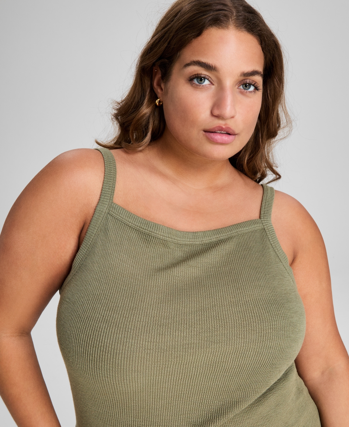 And Now This Plus Size Square-neck Ribbed Tank Top In Crushed Oregano