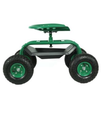 Rolling Garden Cart Scooter with Wheels and Tool Tray - 360-Degree Swivel Seat - Green