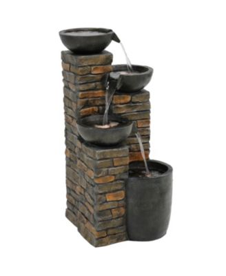 Staggered Bowls 34-Inch Outdoor Water Fountain - LED Lights -Electric Submersible Pump with Adjustable Flow