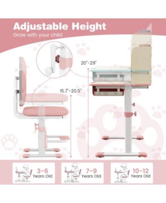 Kids Height Adjustable Children School Home Study Table and Chair Set with Tilted Desktop for 3-12 Years Old