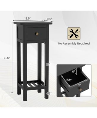 2 Tier Slim Nightstand Bedside Table with Drawer Shelf