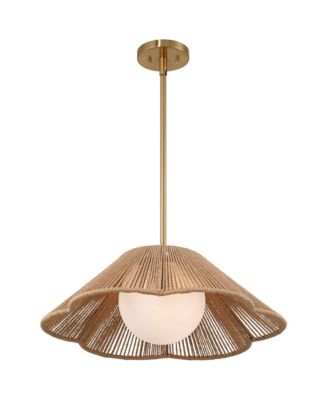 Mylinh 22 1/4" Modern Boho Cottage Pendant Ceiling Light Fixture Dining Room Over Table Kitchen Island Foyer Hanging Brass Finish Natural Rope Metal Hallway Entryway Living Room Indoor