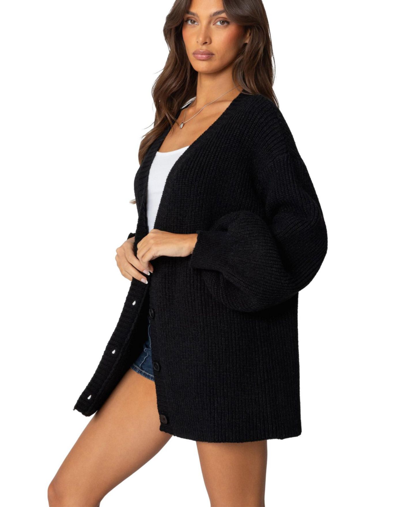Женский кардиган Edikted Mathilde Oversized V Neck, цвет: Чёрный — фото 4