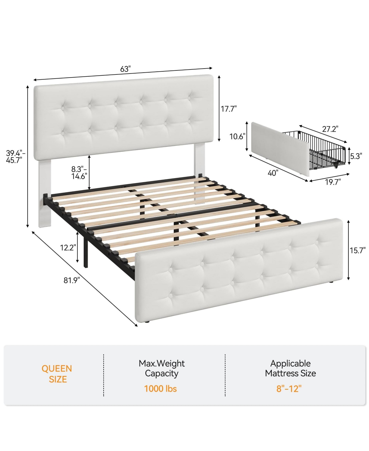 gaomon Queen Bed Frame with Headboard and 4 Storage Drawers
