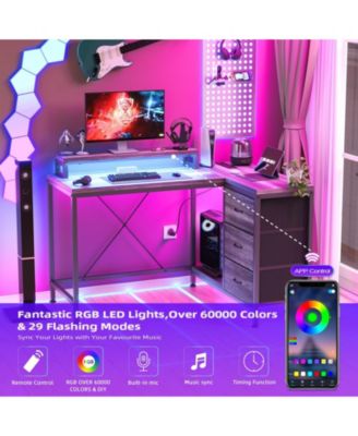 L Shaped Desk with Power Outlets & LED Lights