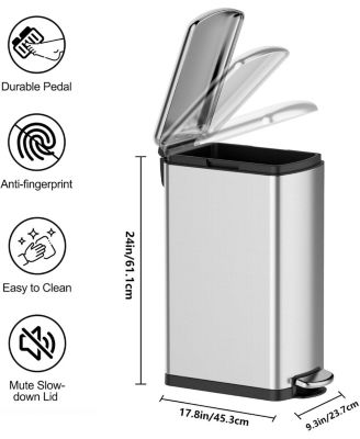 8 Gallon (30L) Slim Kitchen Trash Can, Stainless Steel Garbage Can