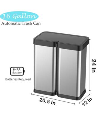 16 Gallon Automatic Trash Can, 30L+30L Stainless Steel Dual Garbage &amp; Recycle Bin