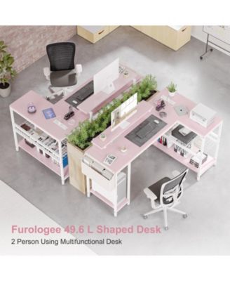 L Shaped Computer Desk with Power Outlets & LED Light, 49.6" Reversible Corner Computer Desk