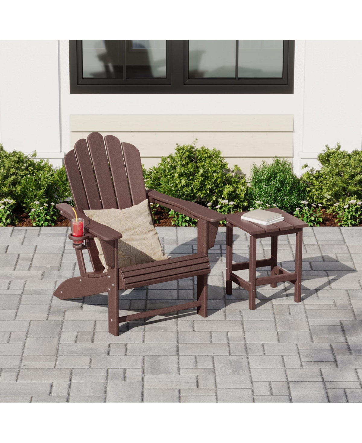 WestinTrends Outdoor Patio Hdpe Adirondack Chair With Cup Holder and Table Set