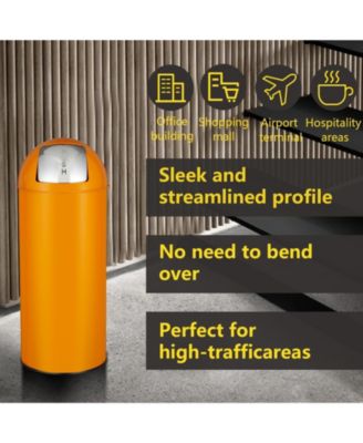 17 Gal / 65L Push Lid Trash Can Commercial Grade Heavy Duty Tall Commercial Trash Can Brushed Stainless Steel