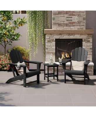 3-Piece Outdoor Patio HDPE Adirondack Chair With Cup Holder and Table Set