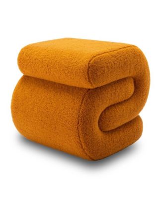 Modern S-Shape Makeup Stool, Teddy Fabric Upholstered Footstool, Comfy Ottoman for Bedroom, Living Room, and Dressing Table