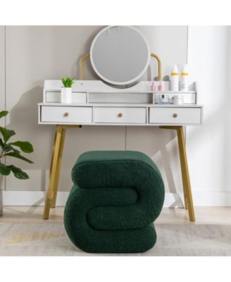 Modern S-Shape Makeup Stool, Teddy Fabric Upholstered Footstool, Comfy Ottoman for Bedroom, Living Room, and Dressing Table