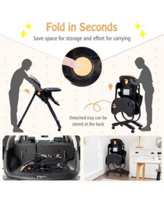 Folding Baby High Chair with Adjustable Height and Recline