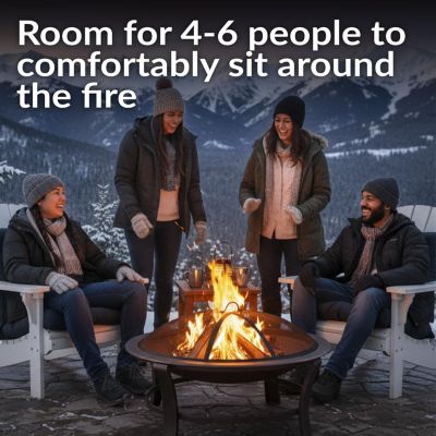 Outdoor Portable Camping or Backyard Elevated Round Fire Pit Bowl with Stand, Spark Screen, Wood Grate, and Log Poker - 29" - Bronze