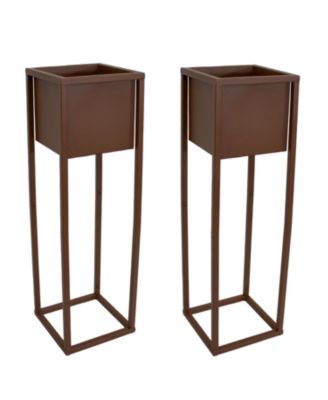 Modern Simplicity 8.25" Square Cold-Rolled Steel Outdoor Elevated Planter - Set of 2