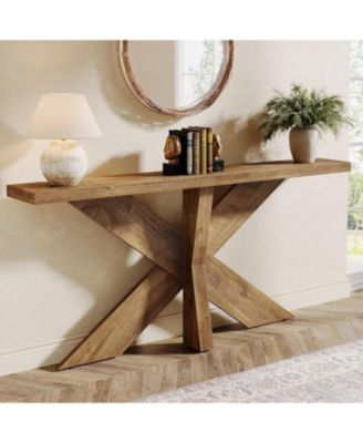 70.9 Inches Long Sofa Table Behind Couch, Farmhouse Console Entry Table with Wooden Geometric Base for Entryway, Living Room