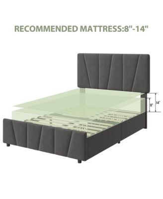 Twin Size Bed Frame with Adjustable Headboard and 4 Storage Drawers, Upholstered Platform Bed Frame