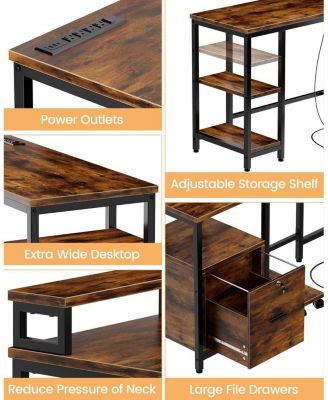 L Shaped Computer Desk with Power Outlet