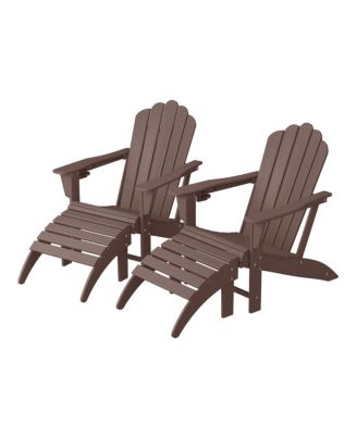 4-Piece Outdoor Patio HDPE Adirondack Chairs With Ottomans and Cup Holder Set