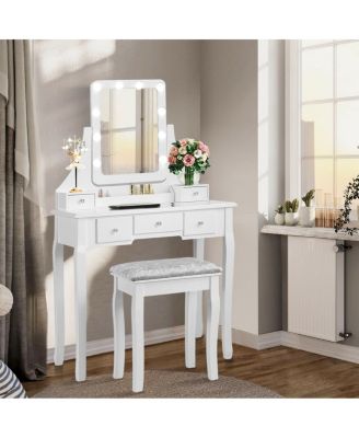 Vanity Dressing Table Set with 10 Dimmable Bulbs and Cushioned Stool